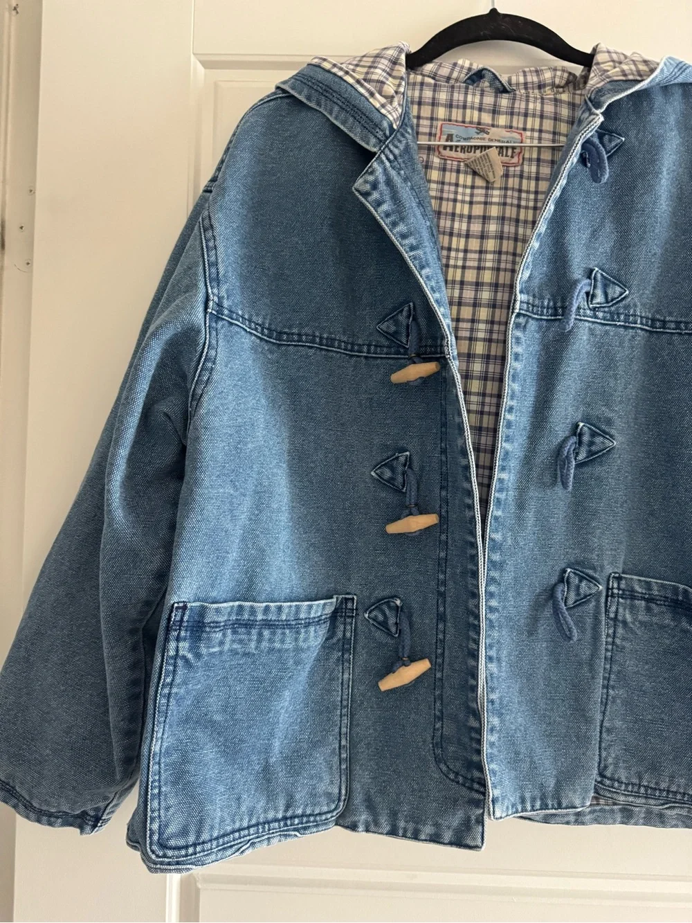 Aeropostale vintage Blue and White Plaid Lined Denim jacket - Picture 4 of 8